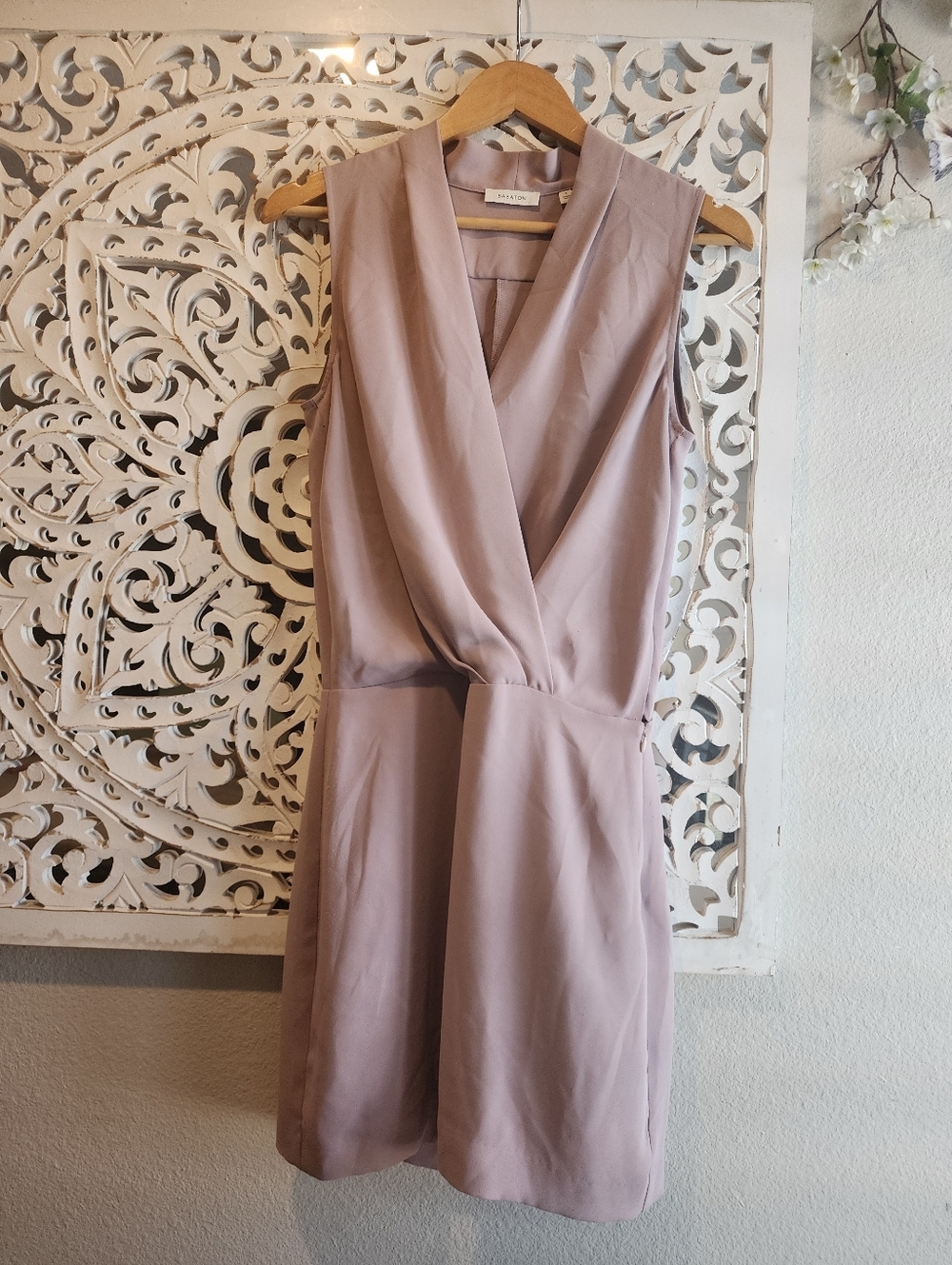 Babaton Blush Pink Sleeveless Mini Dress Faux Wrap Side Zipper Work Attire Sz 4 - Picture 6 of 16